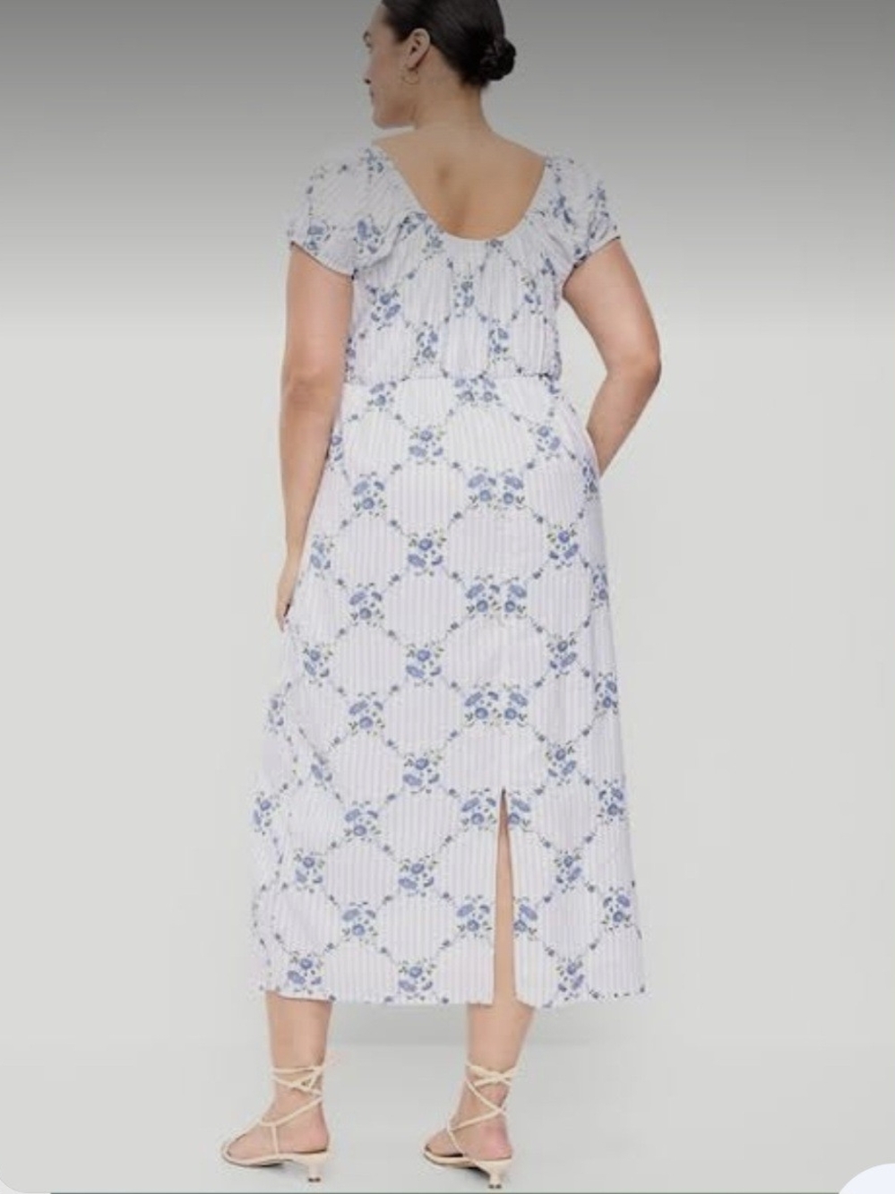 Old Navy Blue and White Floral Stripe Maxi Dress